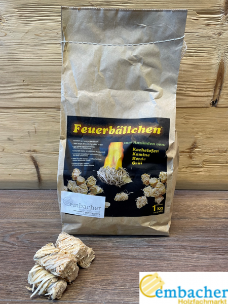 Feuerbällchen Anzünder aus Holzwolle 1 kg Sack Grill Ofen Kamin